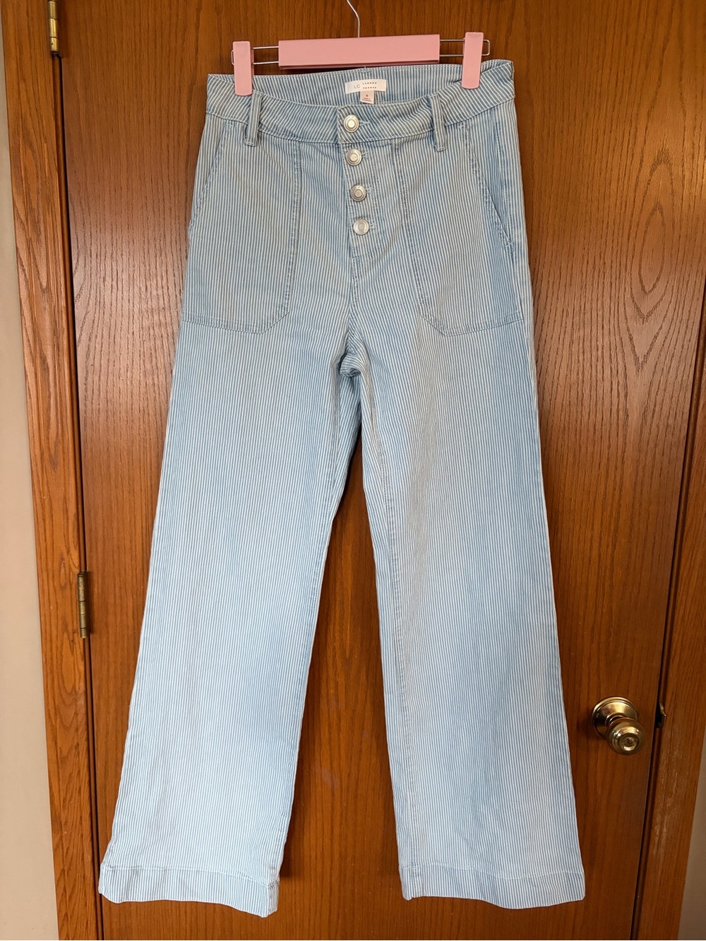 LC Lauren Conrad Light Blue Striped Wide-Leg Jeans